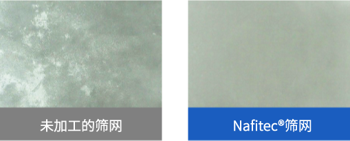 未加工和 Nafitec® 筛网的硅粉堵塞情况比较。