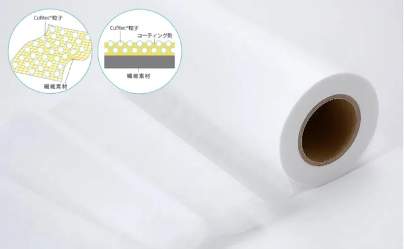 Image of a non-woven fabric surface-treated with Cufitec™ particles