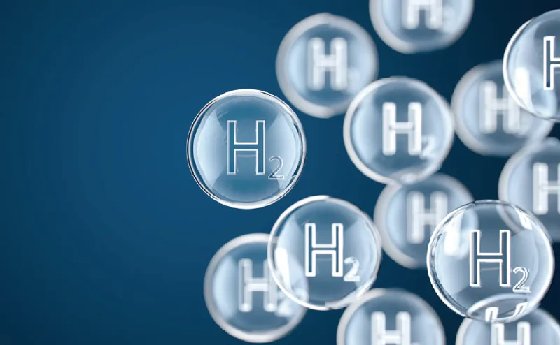 Illustration of multiple hydrogen (H) atoms on a blue background