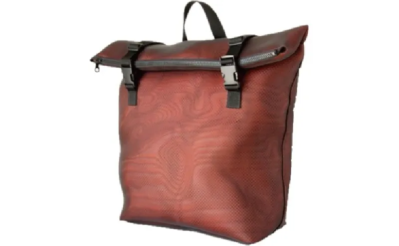 Photo of a reddish-brown backpack made from mesh material