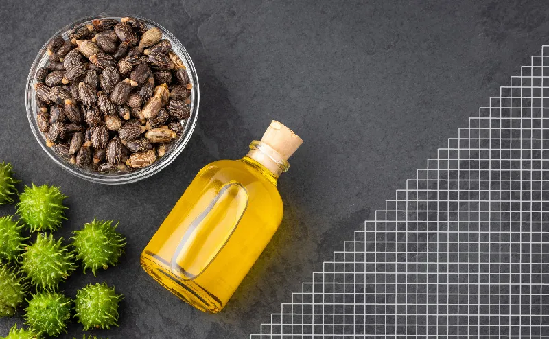 Photo of plant seeds and a bottle of plant oil