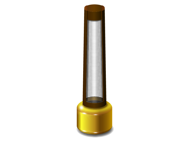 Illustration of a Cylindrical Mesh Filter with Metal Parts Used at the Ends